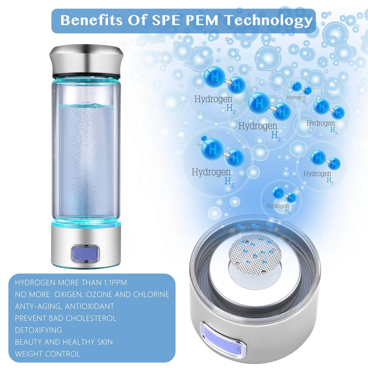 LevelUpWay Glass Hydrogen Generator - Best Hydrogen Water Machine